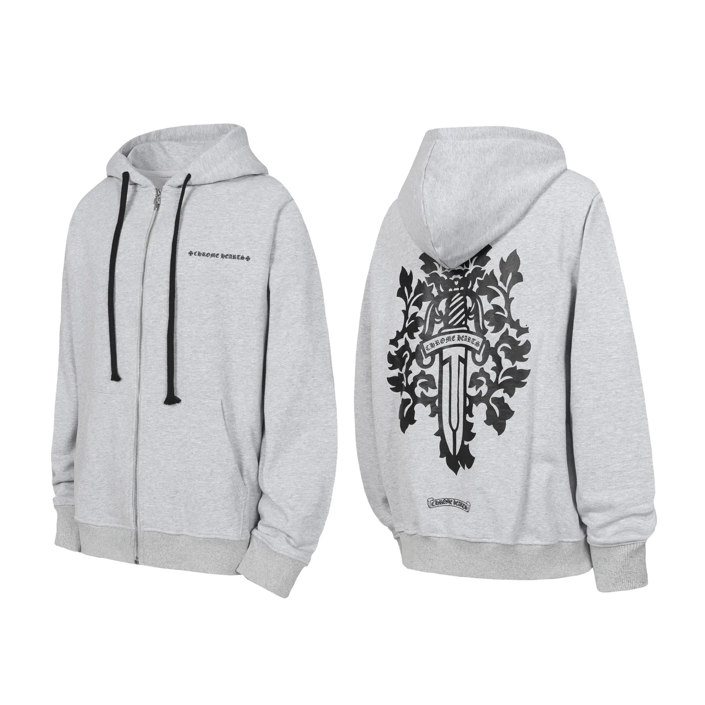 P260 -Chrome Hearts/Chrome Hearts Big Sword🗡️Print zipper sweatshirt cardigan jacket -High weight, high density and high quality. The wool is soft and delicate, soft and silky to the touch. Excellent warmth and skin-friendly properties.